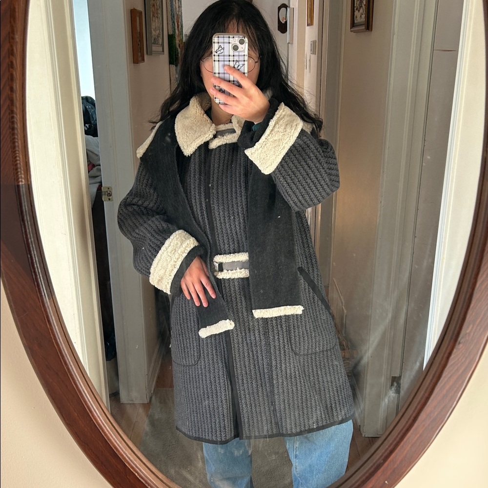 Vintage Epsilon wool coat with shearling collar and cuff